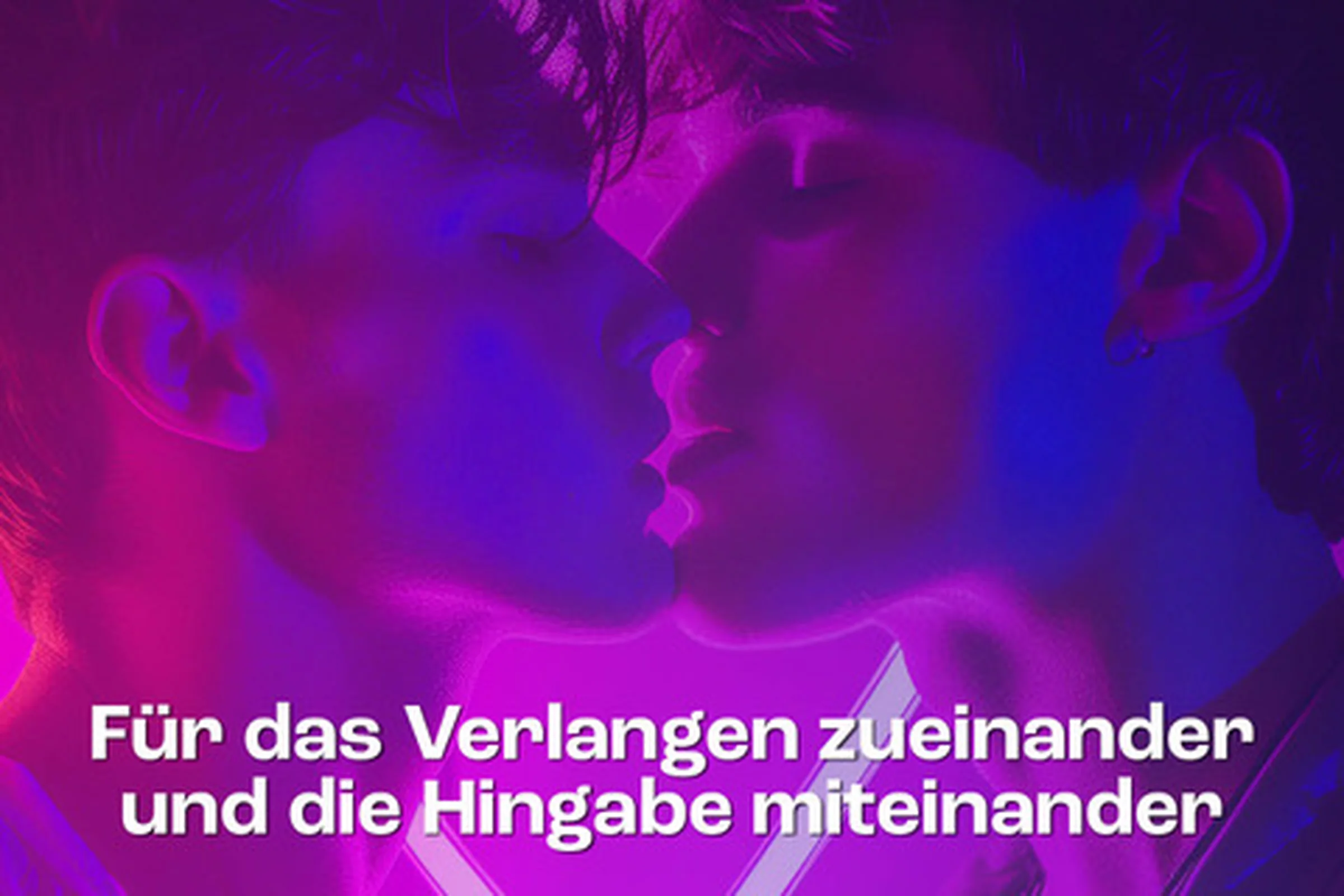 Ein Beitrag für LAB46 im Neonlicht: zwei Personen nah beieinander, darüber die Zeile über Verlangen und Hingabe.