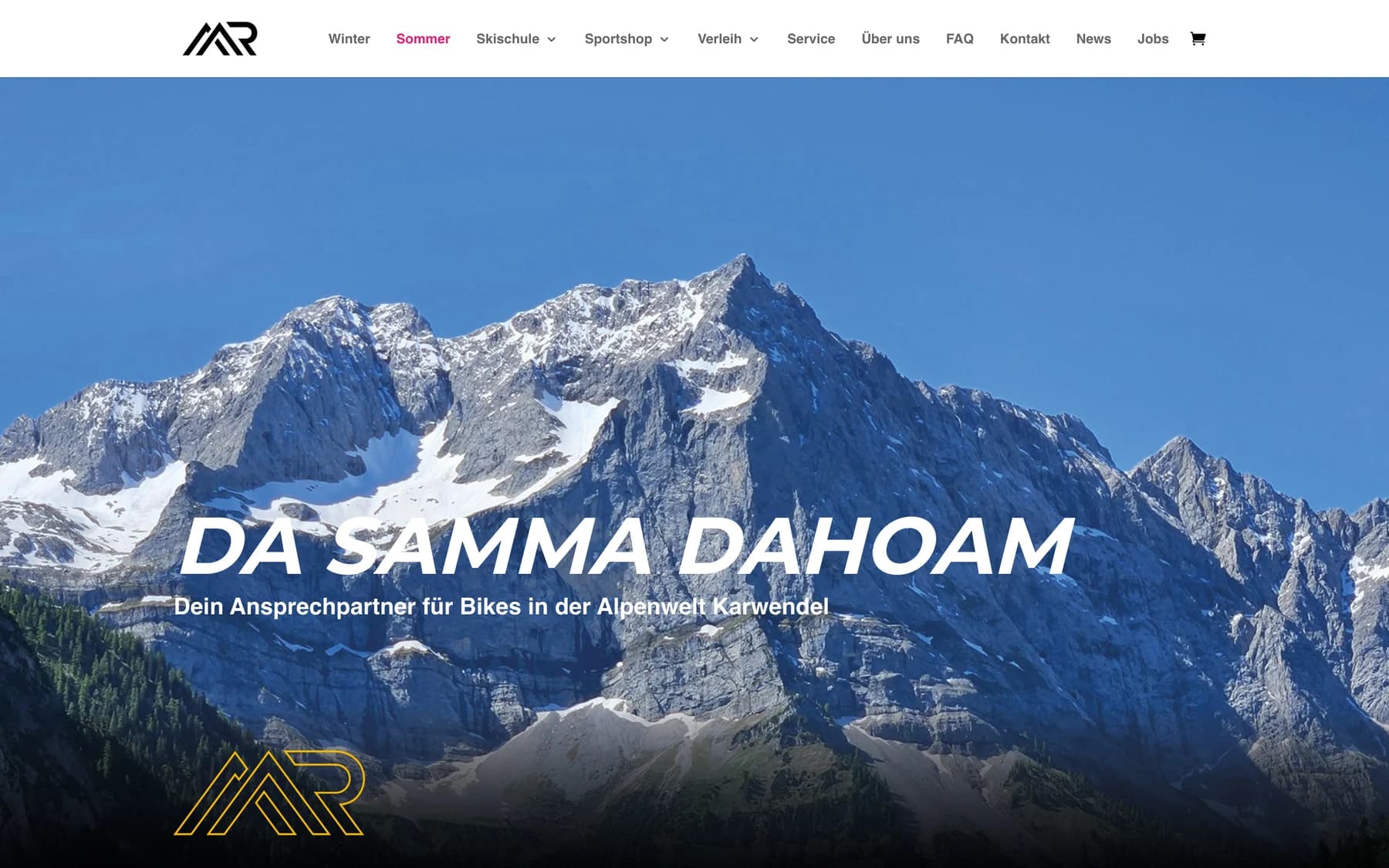Die Sommer-Startseite von sportsmaxrieger.com mit dem Titel Für die Sportgaudi über einem Mountainbike-Detail.